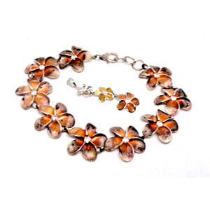 Gold Plated 925 Sterling Silver Hibiscus Flower Bracelet & Pendant CZ 7.5” VTG